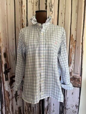 Reworked upcycled ruffle Ralph Lauren large multi colored shirt